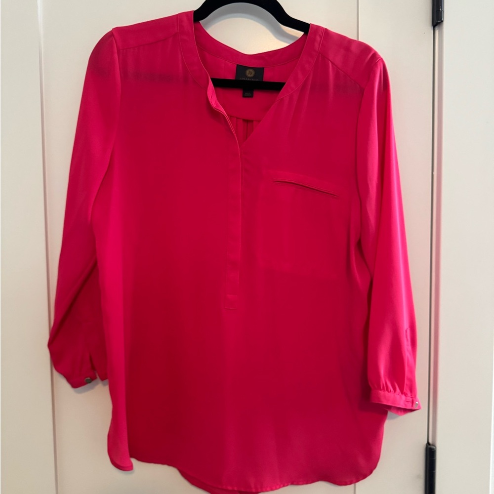 JM Collection Pink 3/4 Sleeve Relaxed Blouse